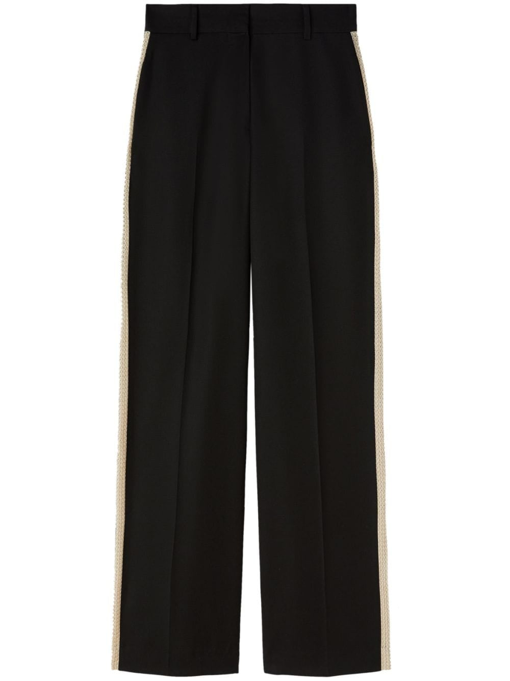Palm Angels Trousers Black — Knit‑Tape Straight Wool Blend