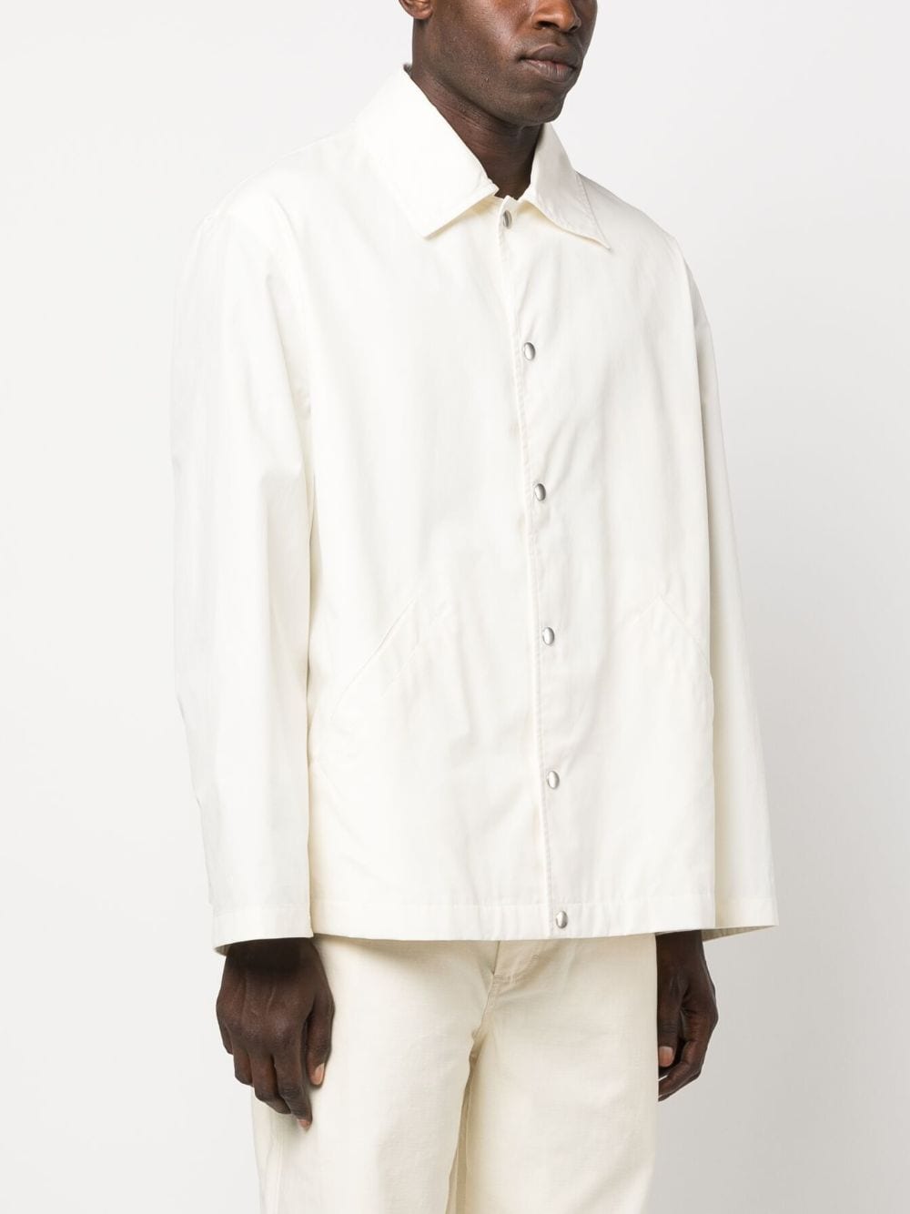 Beige Jil Sander logo-print cotton shirt jacket