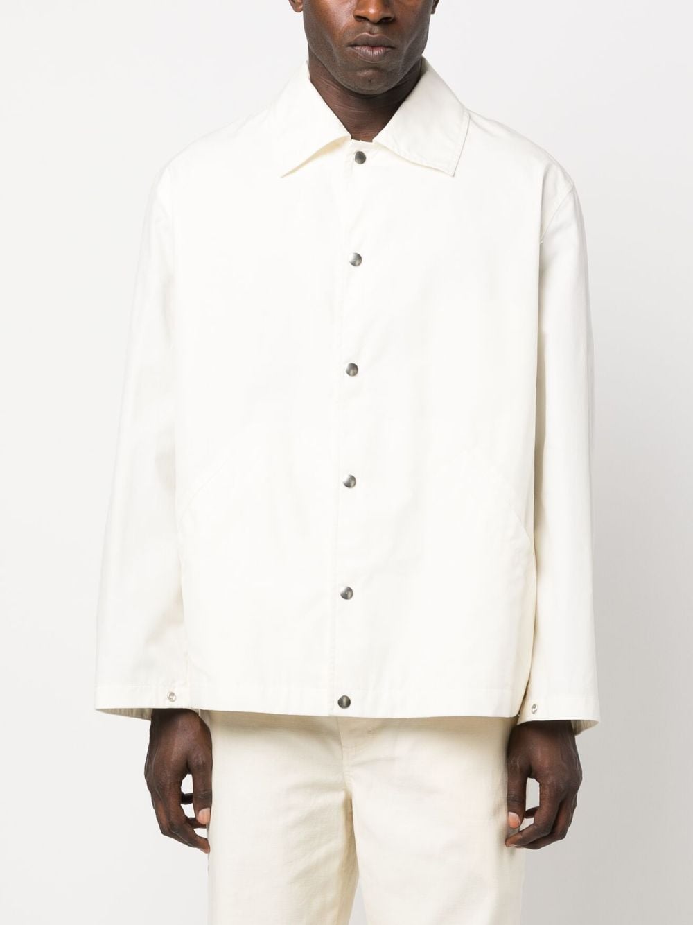 Beige Jil Sander logo-print cotton shirt jacket