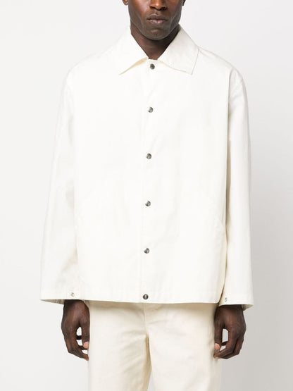 Beige Jil Sander logo-print cotton shirt jacket
