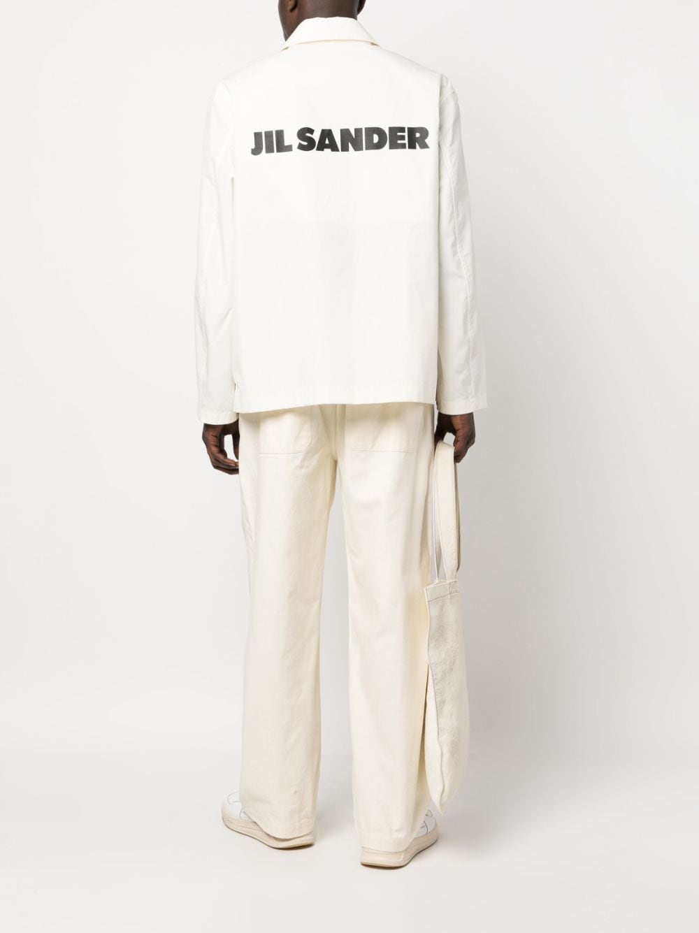 Beige Jil Sander logo-print cotton shirt jacket