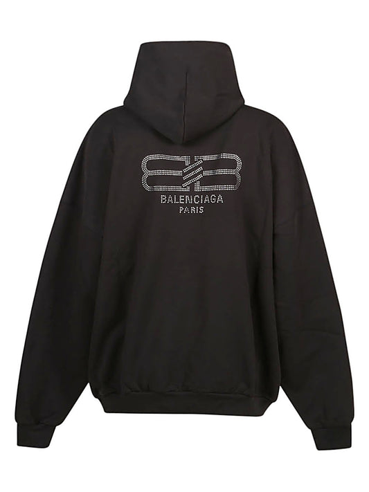 Balenciaga Sweaters Black — Hooded Rhinestone Sweatshirt