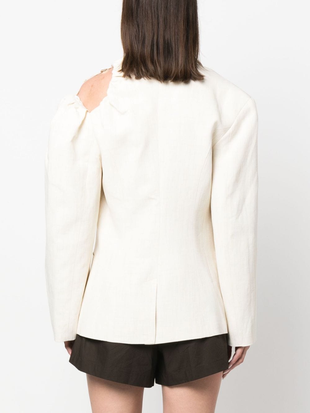 Jacquemus Galliga Asymmetric Blazer — White Linen Jacket