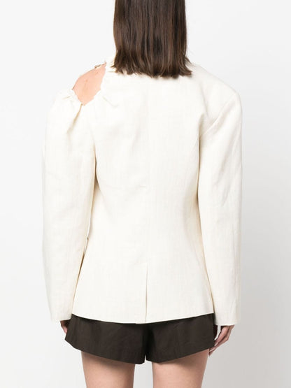 Jacquemus Galliga Asymmetric Blazer — White Linen Jacket