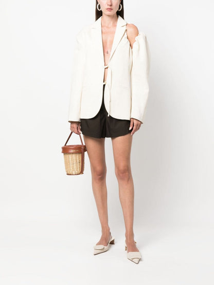 Jacquemus Galliga Asymmetric Blazer — White Linen Jacket