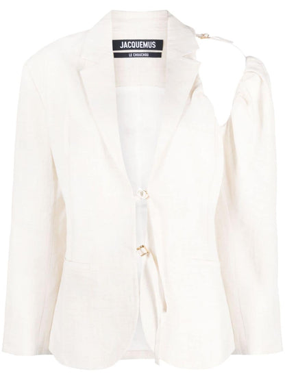 Jacquemus Galliga Asymmetric Blazer — White Linen Jacket