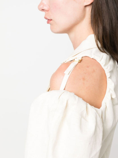 Jacquemus Galliga Asymmetric Blazer — White Linen Jacket