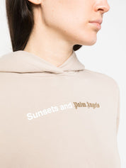 Palm Angels Sweaters Beige cotton logo hoodie