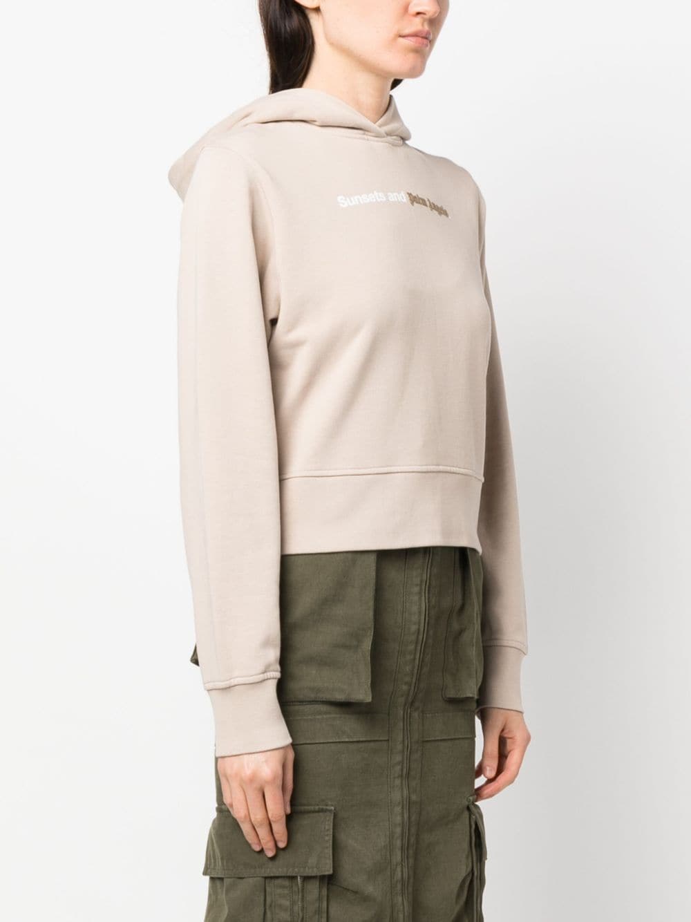 Palm Angels Sweaters Beige cotton logo hoodie