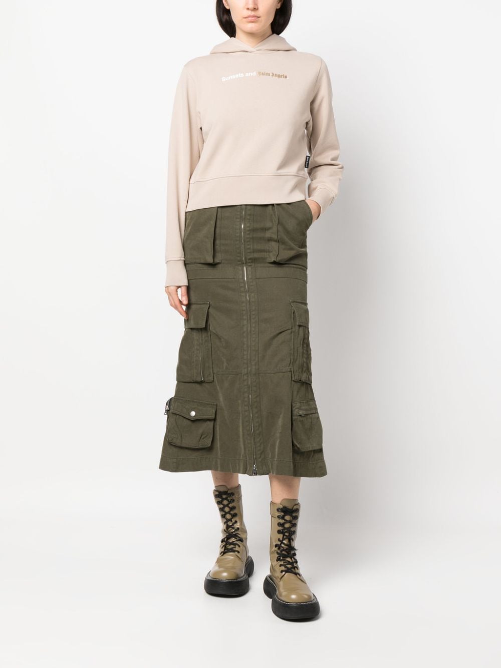 Palm Angels Sweaters Beige cotton logo hoodie