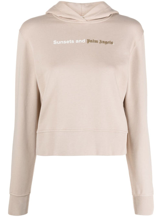 Palm Angels beige cotton logo hoodie — slouchy sweater