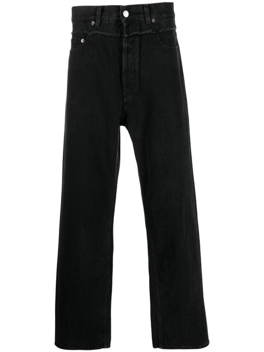 Ambush Black Frayed-Trim Jeans — Mid-Rise Straight Leg