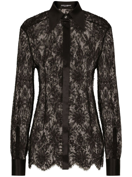 Dolce & Gabbana Black Floral‑Lace Shirt