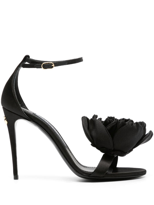 Dolce & Gabbana sandals — Black satin with floral appliqué