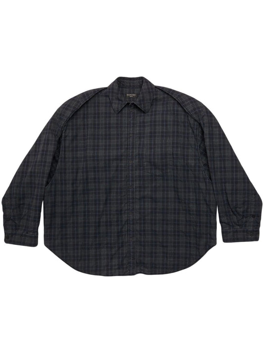 Balenciaga Grey Checked Cotton Long‑Sleeve Shirt