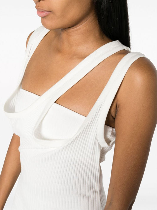 White Asymmetric Ribbed Cotton Dress — The Attico