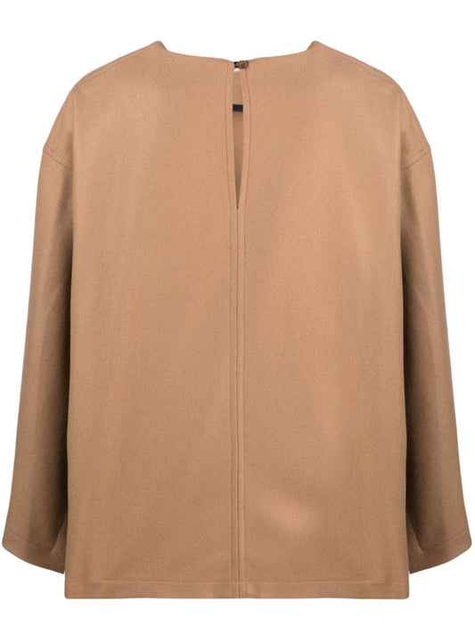 Erika Cavallini Semi‑Couture Camel Wool‑Blend Top