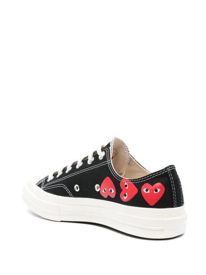 Comme des Garcons Sneakers — Black Canvas with Heart Print