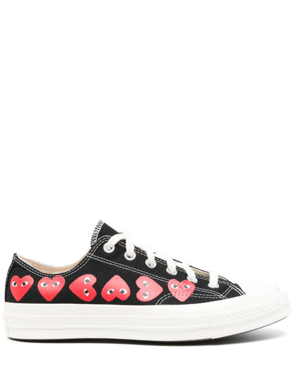 Comme des Garcons Sneakers — Black Canvas with Heart Print