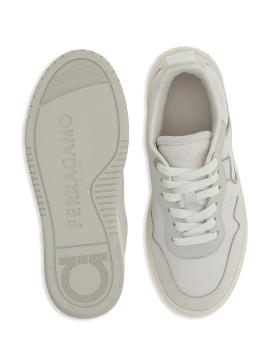 Ferragamo White Leather Gancini Sneakers