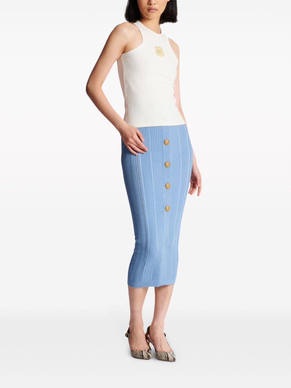 Balmain Top Beige sleeveless racerback