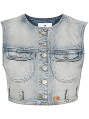 Pulls Courreges Pre en denim de coton bleu clair