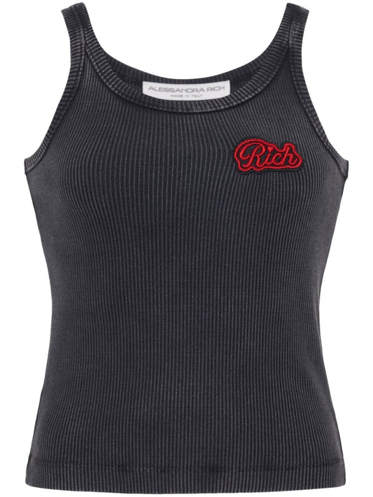 Alessandra Rich Grey Cotton Ribbed Top