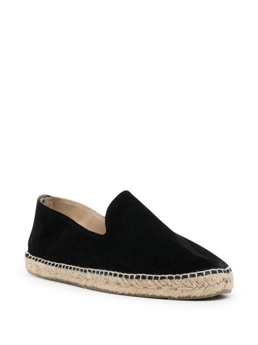 Manebí Suede Espadrilles — Black Flat Slip‑Ons