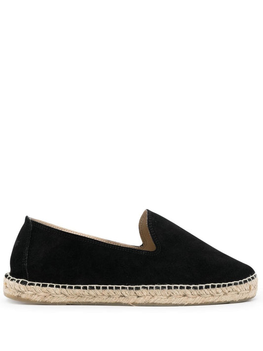 Manebí Suede Espadrilles — Black Flat Slip‑Ons