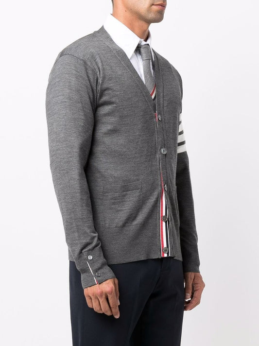 Thom Browne Grey Sweater — Merino 4‑Bar Cardigan