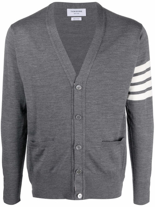 Thom Browne Grey Sweater — Merino 4‑Bar Cardigan