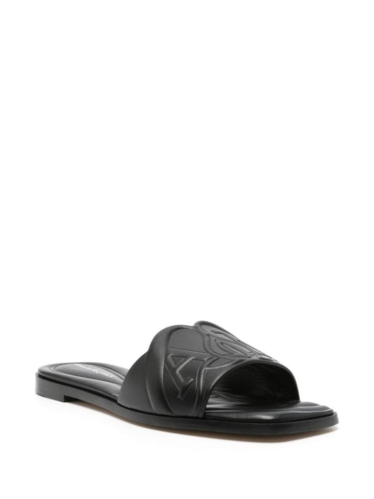 Alexander McQueen Sandals Black — Calf Leather Slip‑On