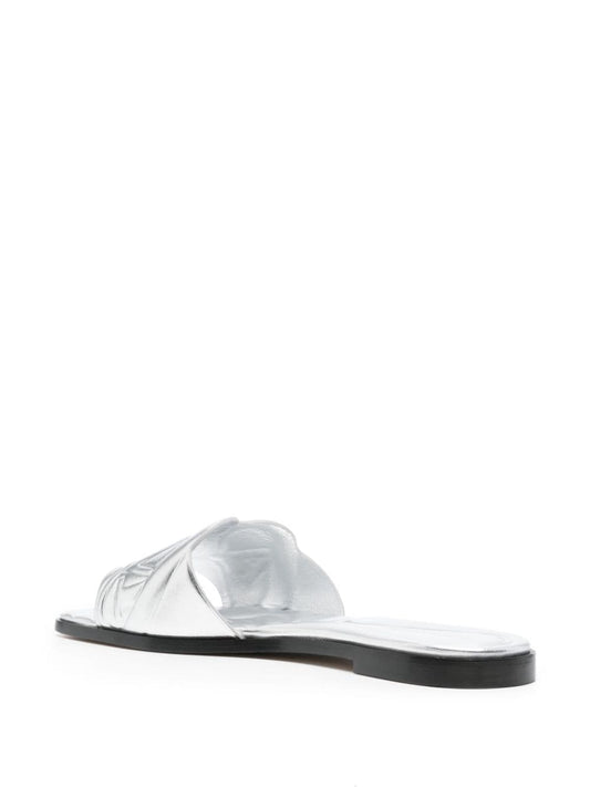 Alexander McQueen Sandals Silver — Metallic Calf Leather Slip‑On