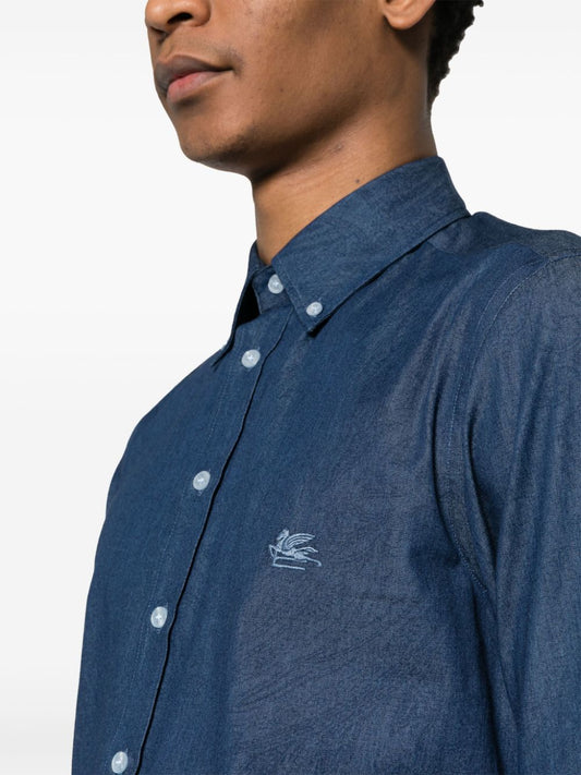 Chemises Etro en coton bleu à imprimé cachemire