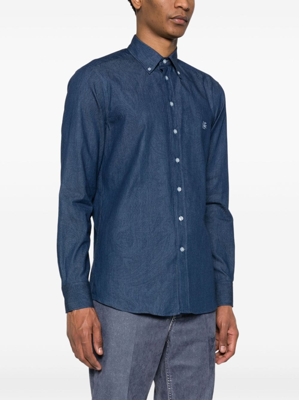 Chemises Etro en coton bleu à imprimé cachemire