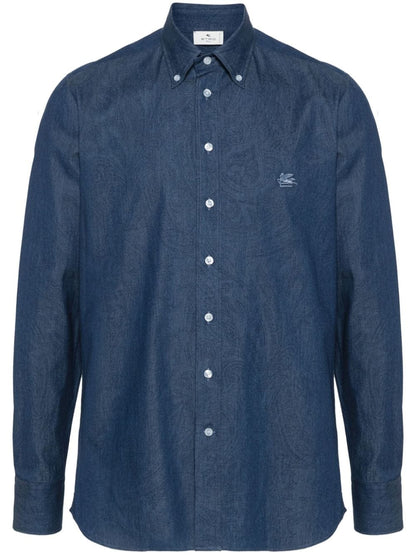Chemises Etro en coton bleu à imprimé cachemire