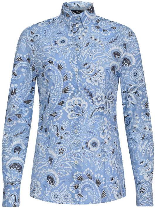 Etro Clear Blue cotton‑silk shirt — paisley spread collar