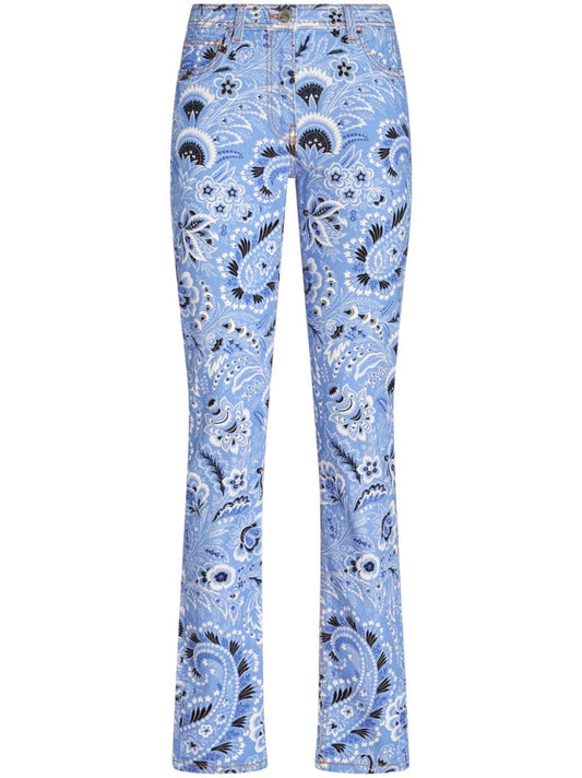 Etro Clear Blue Stretch-Cotton Jeans — Mid-Rise Skinny