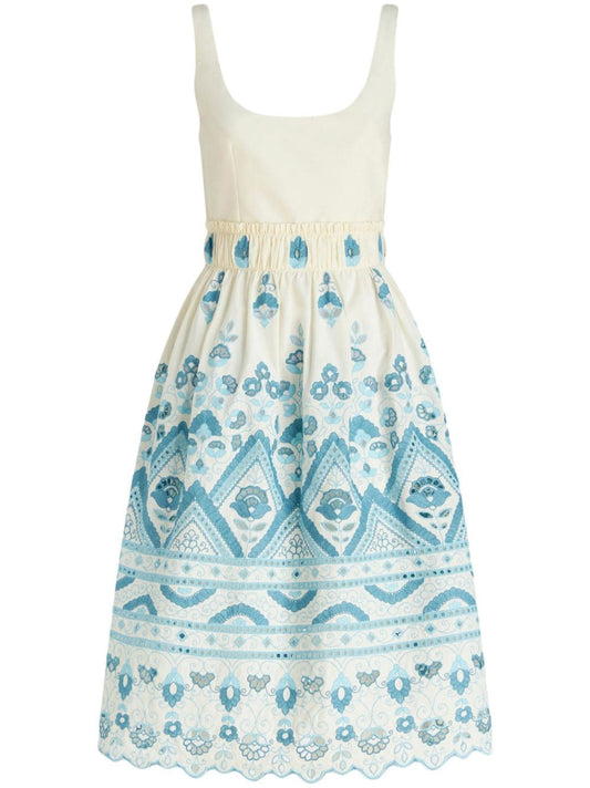 Etro white cotton broderie anglaise dress — sleeveless elegance