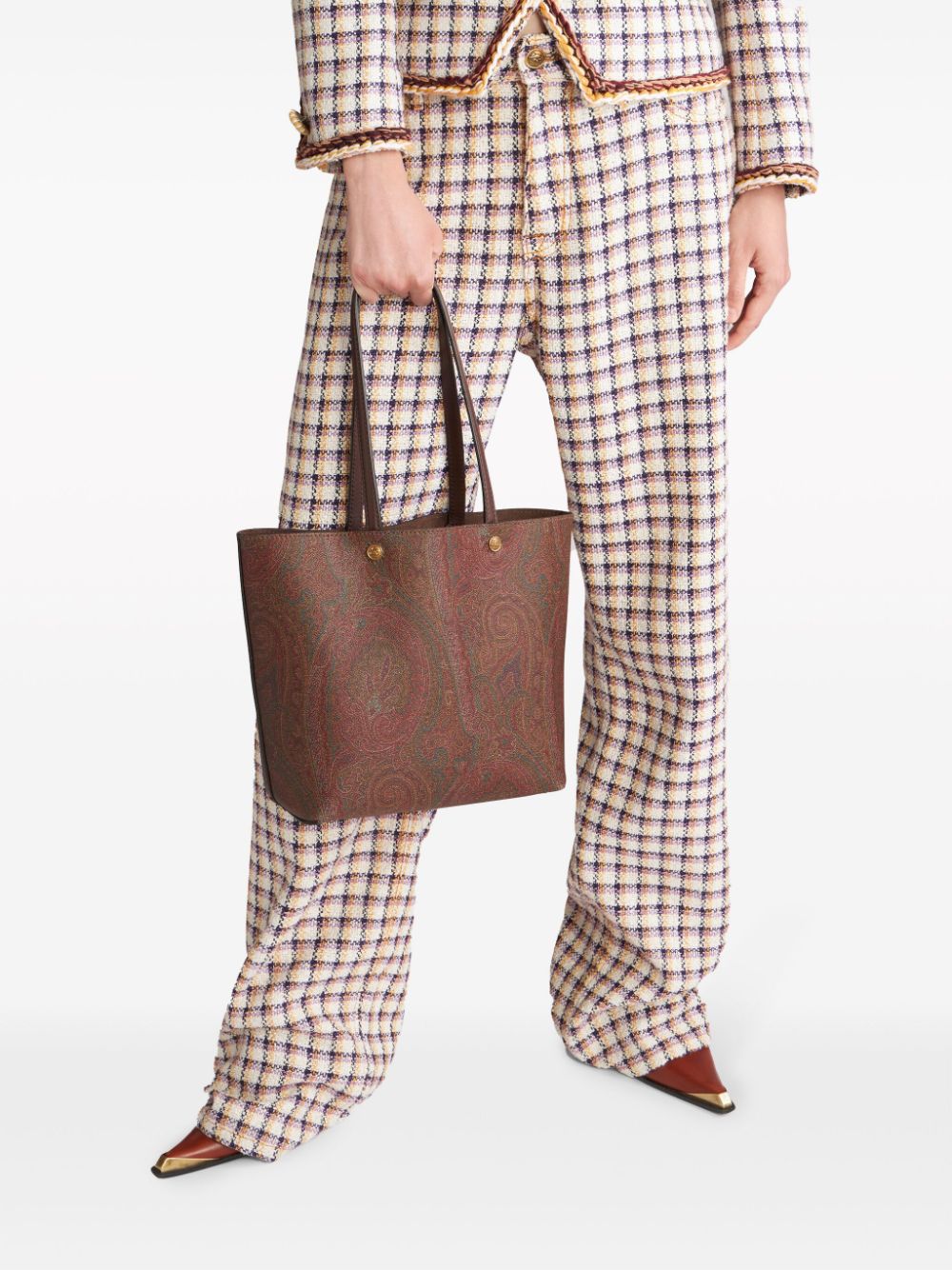 Etro maxi essential tote bag in brown calf leather
