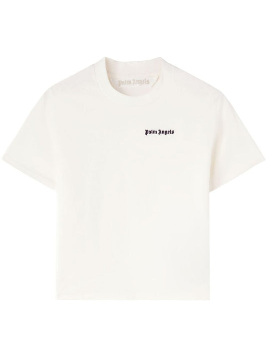 Palm Angels White Cotton Logo Tee — Cropped Women’s T‑Shirt