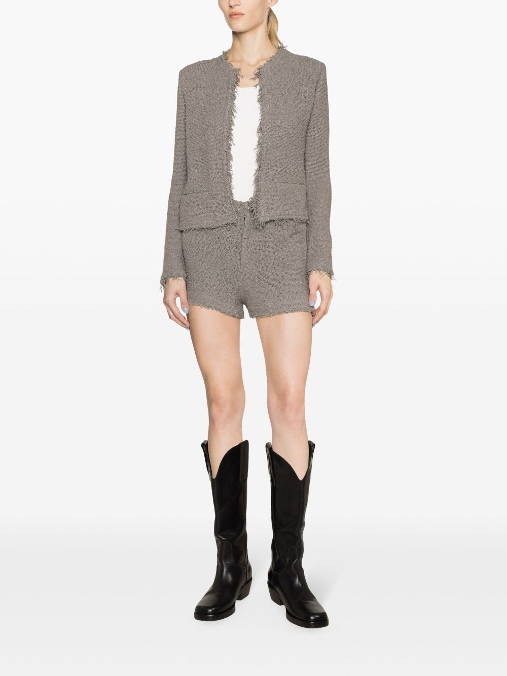Iro Shorts Grey high-waisted bouclé