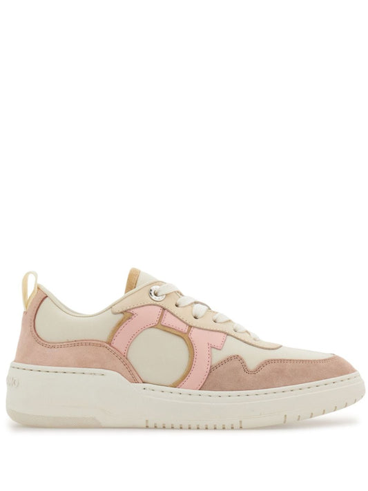 Ferragamo Powder Leather Sneakers — Cream & Blush Suede