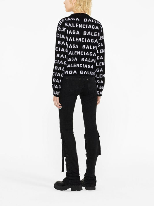 Balenciaga Black Wool-Blend Logo Jumper