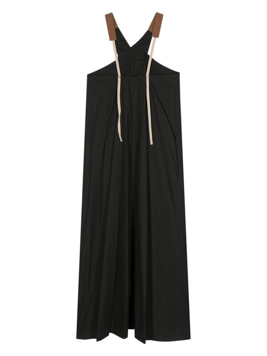 Alysi Black Cotton Poplin Midi Dress
