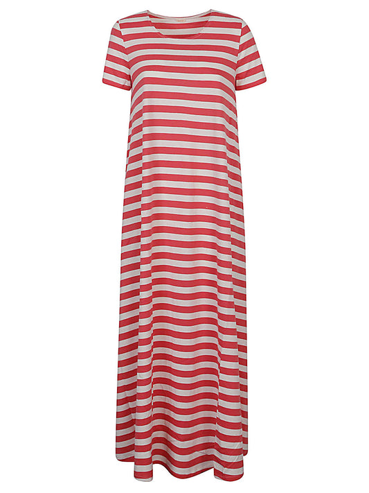 Pink Striped Cotton Long Dress — Apuntob