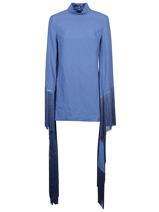 Blue Fringed Mini Dress — Taller Marmo Main