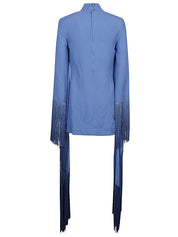 Taller Marmo Vestidos principales Vestido mini corto azul con flecos