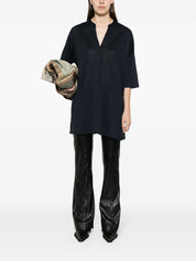 Majestic Dresses Blue linen V-neck