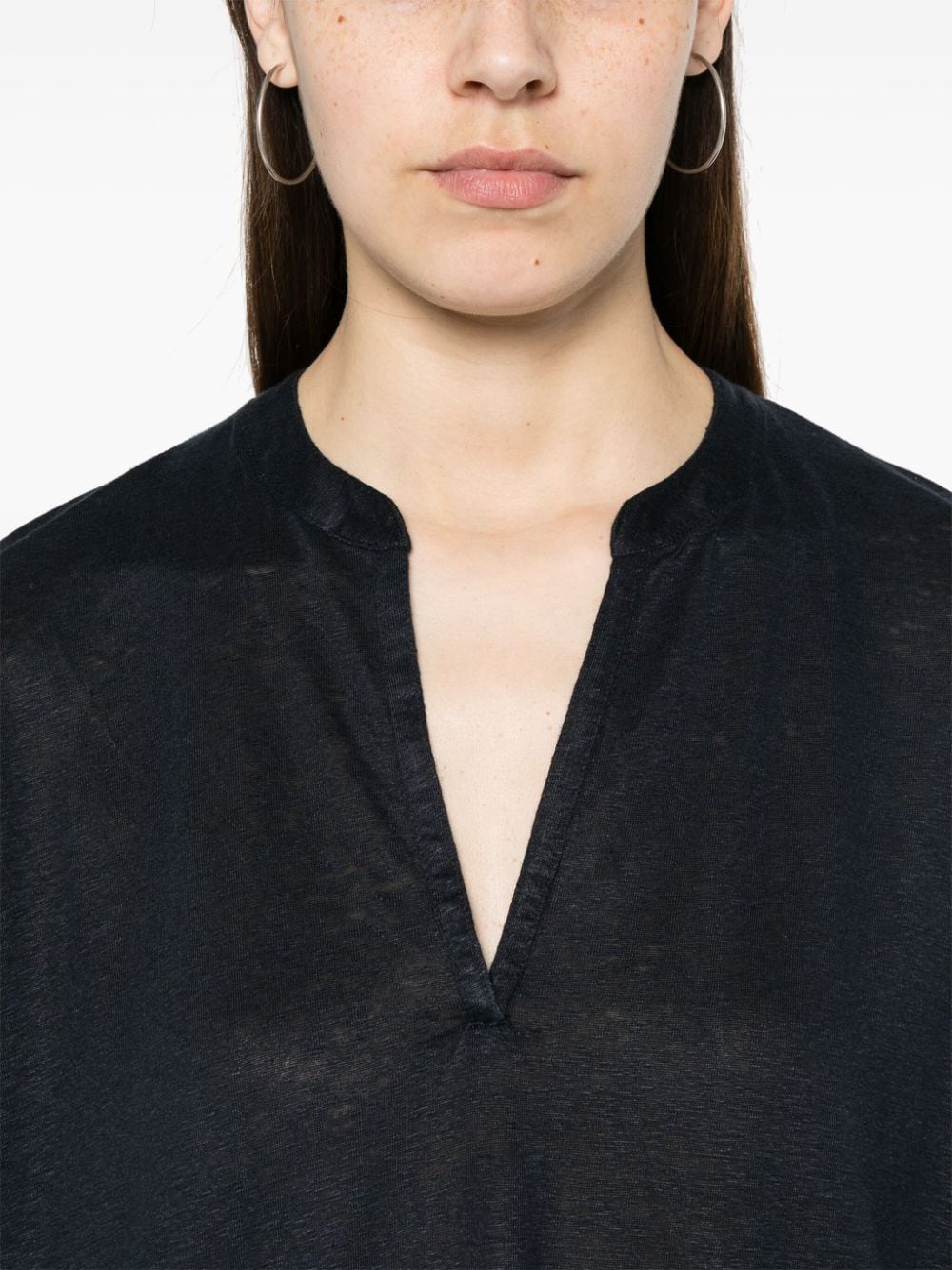 Majestic Dresses Blue linen V-neck